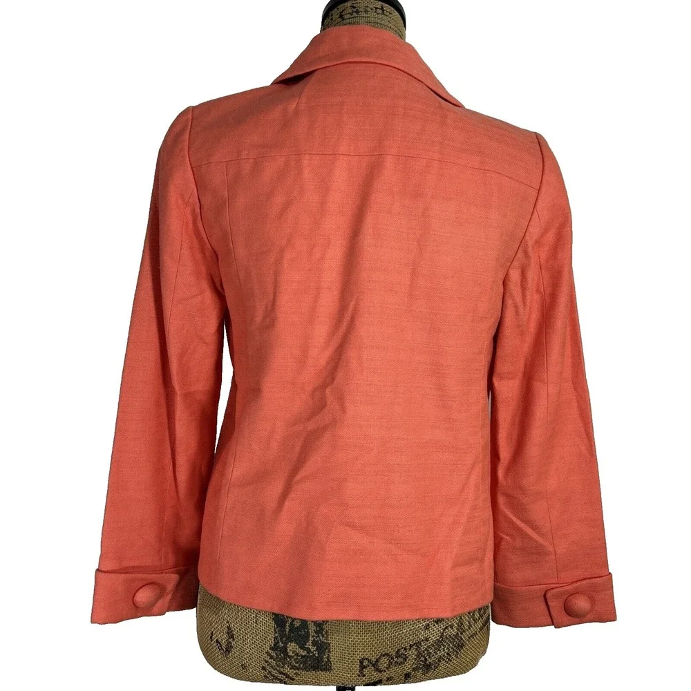 J.Crew Jacket Size 4 Melon Big Button Asymmetric Long Sl Linen Cotton Pocket LN - Picture 5 of 5